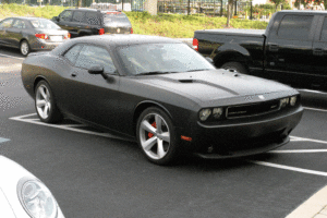 A black color dodge charger muscle car